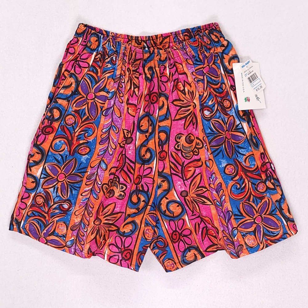 Vintage 1993‎ Enchante Womens Floral Shorts Pink Orange Blue Cotton Medium NWT